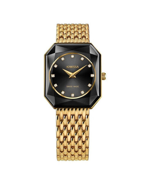 Facet Radiant Swiss Gold Plated Ladies 26x30mm Watch - Black Dial