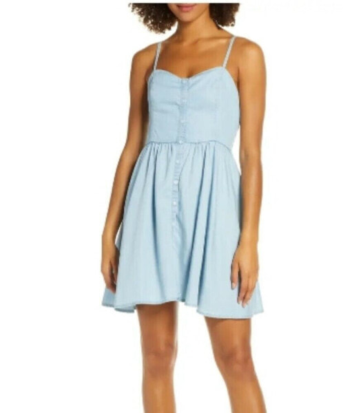 French Connection 253710 Women Shirred Button-Down Mini Dress Sky Blue Size 0