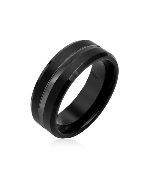 Simple Black Grey Center Stripe Couples Titanium Wedding Band Ring For Women Comfort Fit 8MM