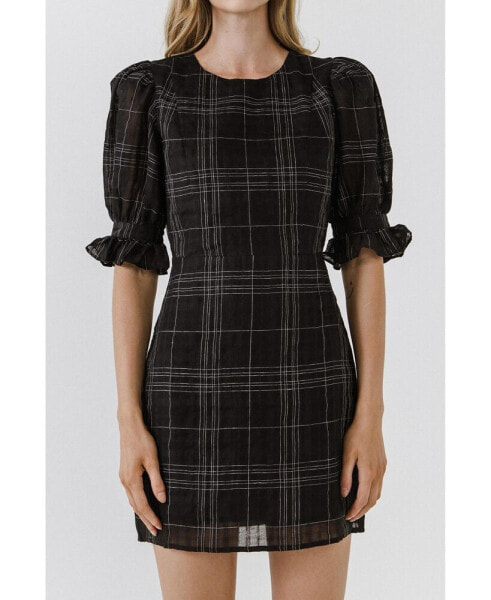 Women's Check Print Linen Dress