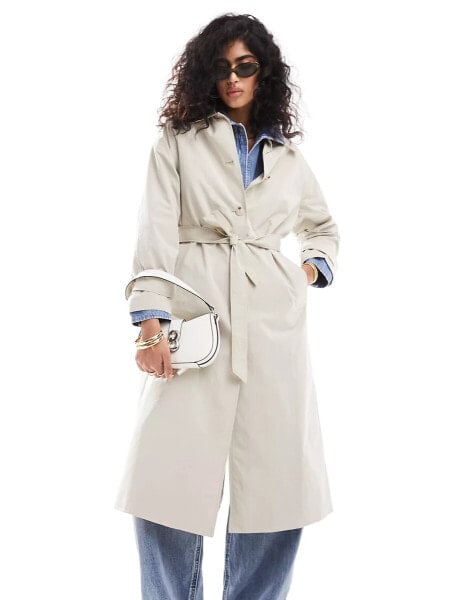 Stradivarius technical trench coat in stone