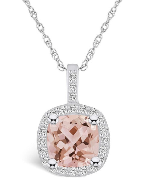 Morganite (2 Ct. T.W.) and Diamond (1/4 Ct. T.W.) Halo Pendant Necklace in 14K White Gold