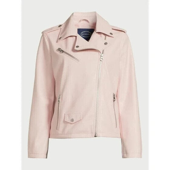 Scoop Faux Leather Asymmetrical Zip Moto Jacket Women's Pink Small 4-6