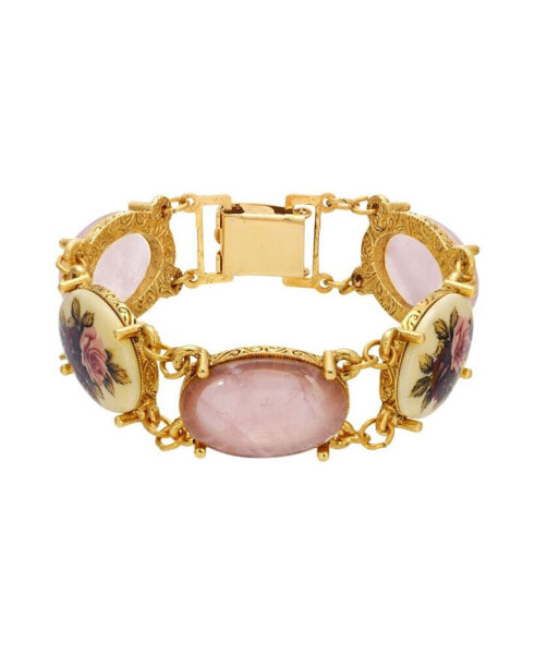 Gold-Tone Rose Quartz Manor House Link Bracelet