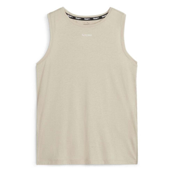 Puma Fit Triblend Logo Crew Neck Athletic Tank Top Womens Beige Casual Athletic