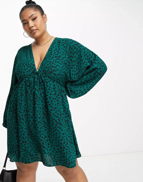 ASOS DESIGN Curve chuck on swing mini dress in green animal print