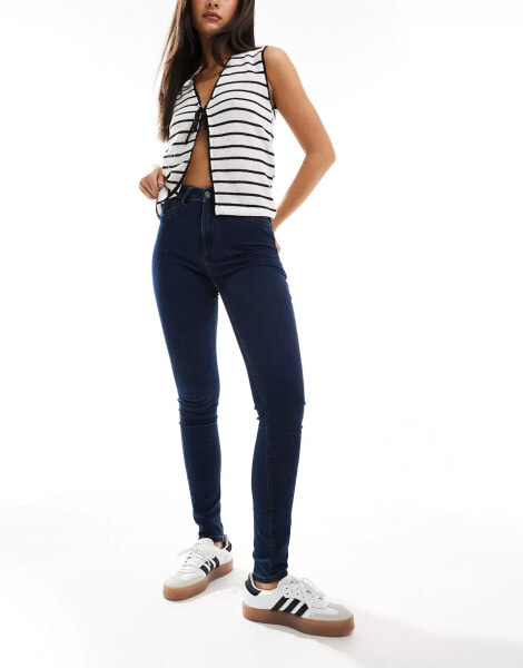 Noisy May Callie high waist skinny jeans in dark blue wash