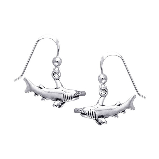 DIVE SILVER Hammerhead Shark Horizontal Long Hook Earring