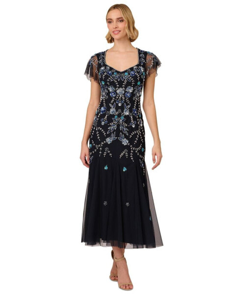 Women's Embellished Godet-Pleated Dress