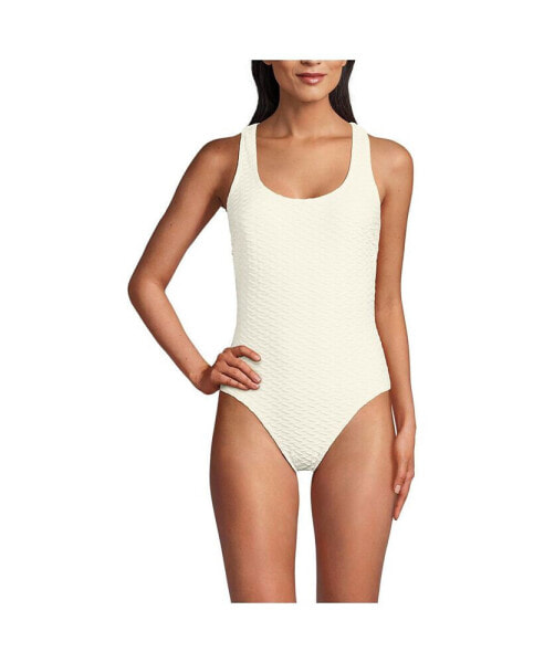 Women's Texture Chlorine Resistant X-Back High Leg Tugless One Piece Swimsuit