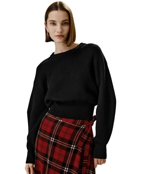 Women's Round Neck Drop-Shoulder Merino Wool Sweater for Women