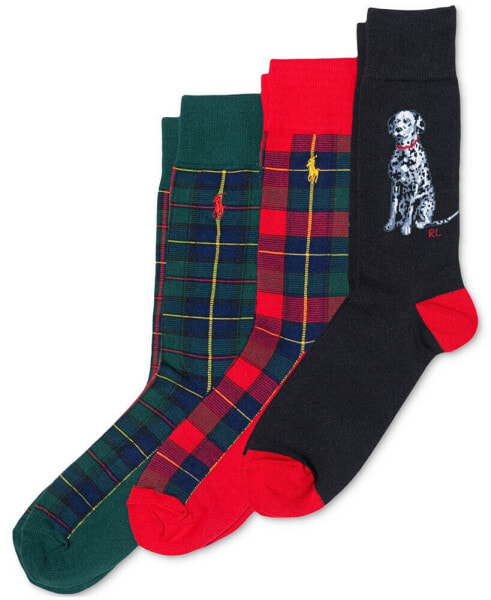 Men's 3-Pk. Holiday Tartan Dog Crew Socks Giftbox Set