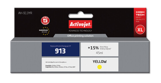 Activejet AH-913YR ink (replacement for HP 913 F6T79AE; Premium; 45 ml; yellow) - High (XL) Yield - Dye-based ink - 45 ml - 1 pc(s) - Single pack
