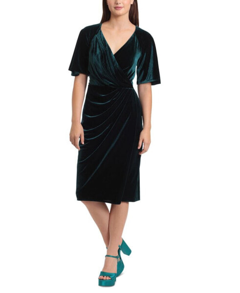 Платье женское Maggy London вельветовое с V-образным вырезом и драпировкой по бокам