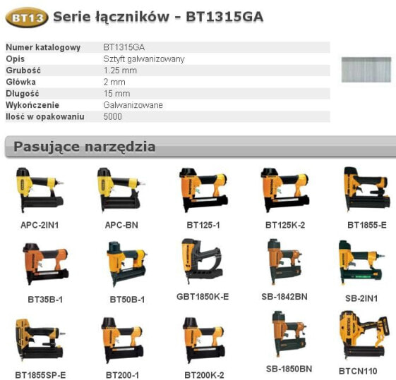 BOSTITCH SZTYFTY BT13 15mm 5000 szt.