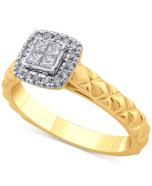 Diamond Princess Quad Custer Halo Ring (1/4 ct. t.w.) in 14k Two-Tone Gold