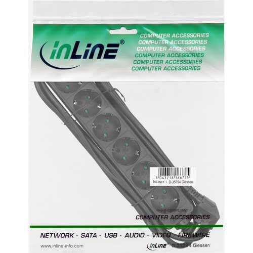 InLine Socket strip - 6-way earth contact CEE 7/3 - black - 1.5m