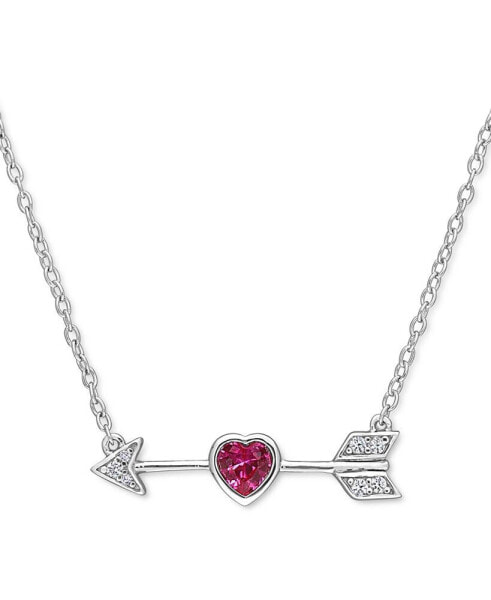 Macy's lab-Grown Ruby (1/3 ct. t.w.) & Lab-Grown White Sapphire Heart & Arrow 18" Pendant Necklace in Sterling Silver