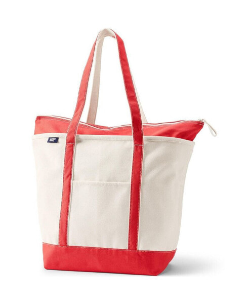 Large Natural 5 Pocket Zip Top Long Handle Canvas Tote Bag