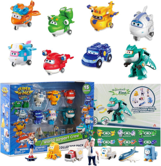 Alpha Group Co., Ltd. Super Wings Transform-a-Bots World Airport Crew - Series 1 - Crew Collection Pack - 15 Toy Figures - 5.1 cm Figures