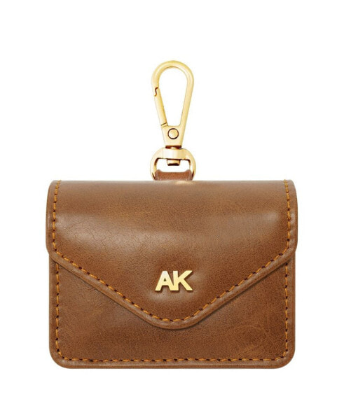 Women's Honey Brown Faux Leather Holder with Gold-Tone Alloy AK Symbol and Matching Carabiner Clip