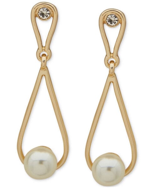 Gold-Tone Crystal & Imitation Pearl Open Drop Earrings