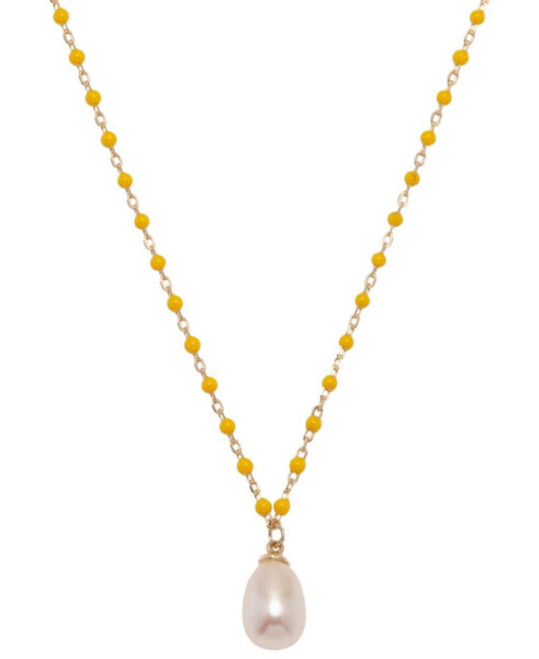 Macy's cultured Freshwater Pearl (6 x 8mm) & Enamel Bead Pendant Necklace in 18k Gold-Plated Sterling Silver, 16" + 2" extender