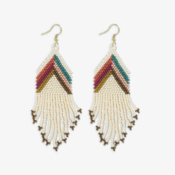 Elise chevron beaded fringe earrings muted rainbow