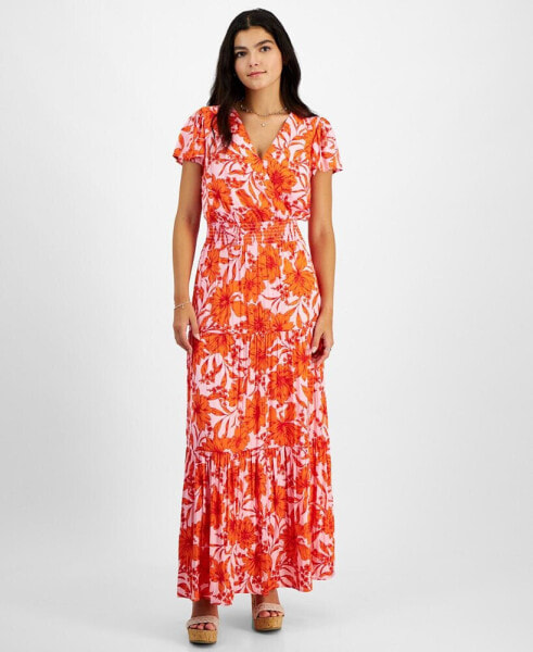 Juniors' Floral-Print Tiered Maxi Dress