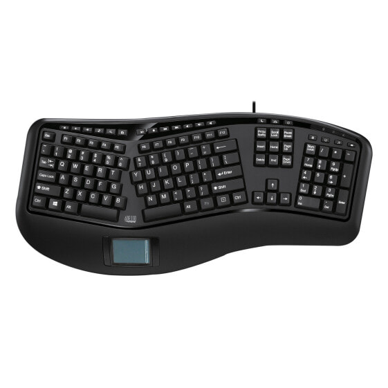 Adesso Tru-Form 450 - Ergonomic Touchpad Keyboard - Full-size (100%) - Wired - USB - Membrane - QWERTY - Black