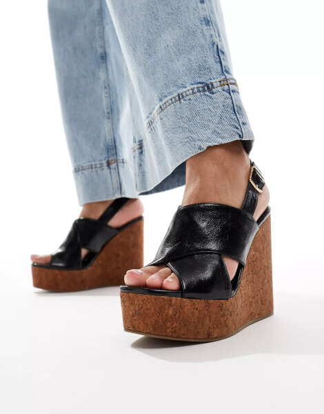 ASOS DESIGN Tamara cross strap wedges in black