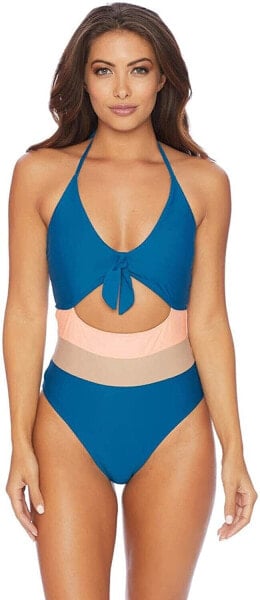 Ella Moss 262180 Women's Striped Cape Blue One Piece Swimsuit Size S