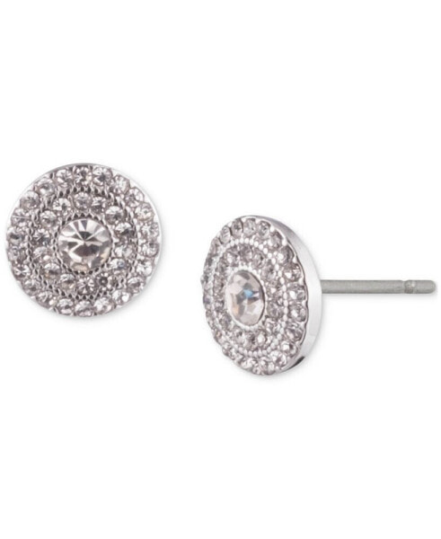 Silver-Tone Crystal Pavé Circle Stud Earrings