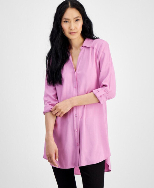 Women's Roll-Tab Button-Down Long Blouse, Created for Macy's