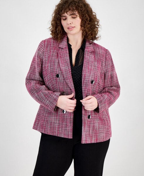 Plus Size Tweed Faux Double-Breasted Blazer, Created for Macy's