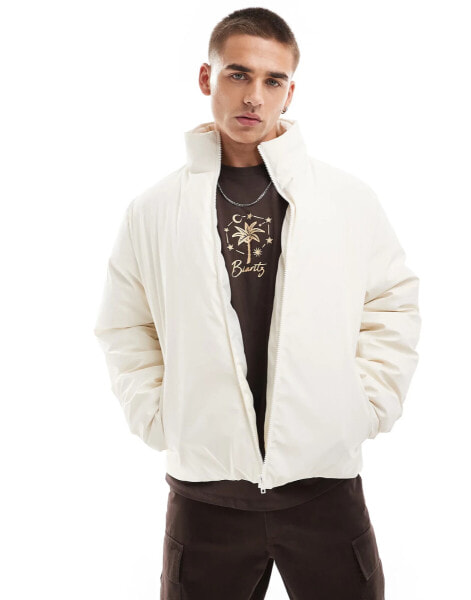 ASOS DESIGN shower resistant rubberized puffer jacket in ecru