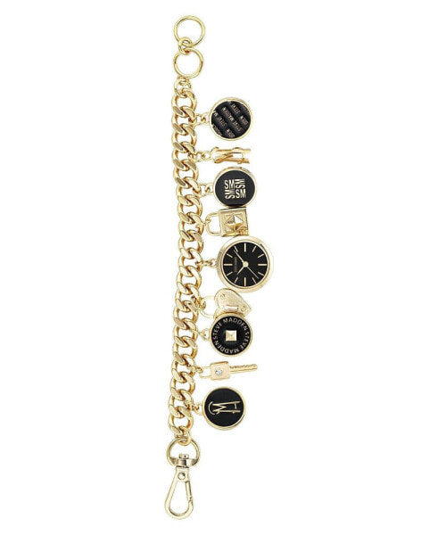 Women's Gold-Tone Polished Metal Charm Bracelet Watch, 22mm