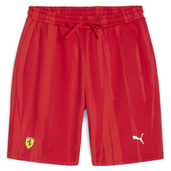 Puma Ferrari Race All Over Print Drawstring Athletic Shorts Mens Red Casual Athl