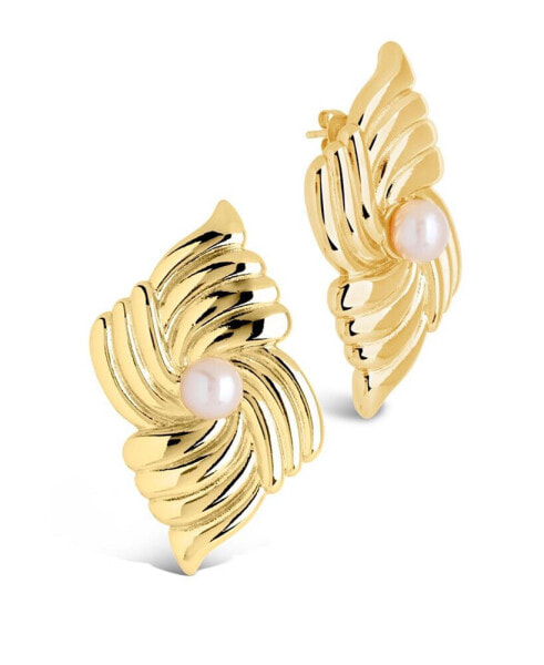 Silver-Tone or Gold-Tone Freshwater Pearls Fantaisie Studs