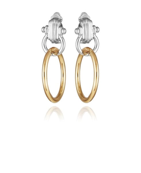 Two-Tone Double Hoop Dangle Drop Earrings