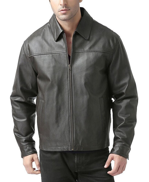 Men Greg Open Bottom Zip Front Leather Jacket - Tall