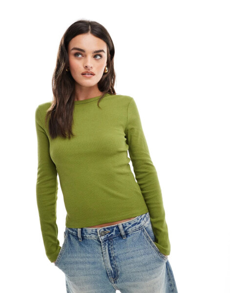 Stradivarius oversized ribbed round neck jersey in green