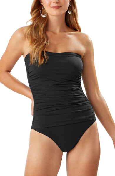 Tommy Bahama 299226 Pearl Shirred Bandeau One-Piece Swimsuit in Black Size 4