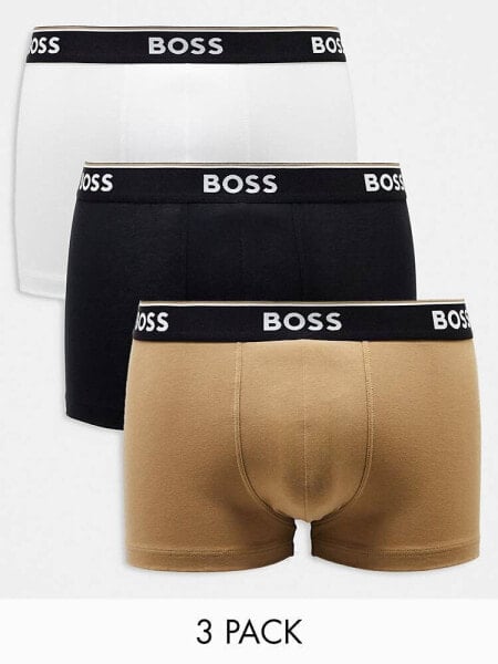 Boss Bodywear power 3 pack trunks in black, white and beige