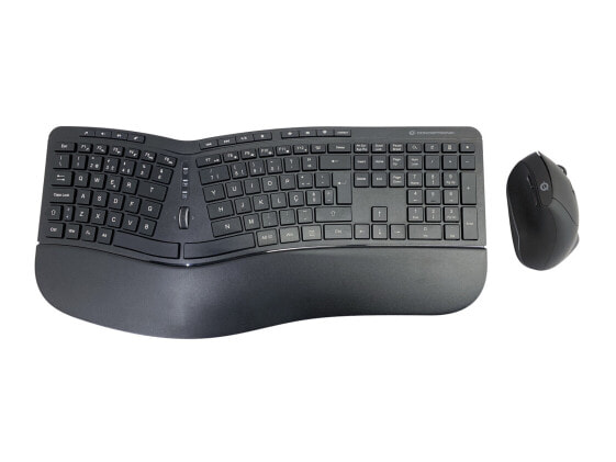 Conceptronic ORAZIO ERGO Wireless Ergonomic Keyboard & Mouse Kit - Portuguese layout - Full-size (100%) - RF Wireless - QWERTY - Black - Mouse included