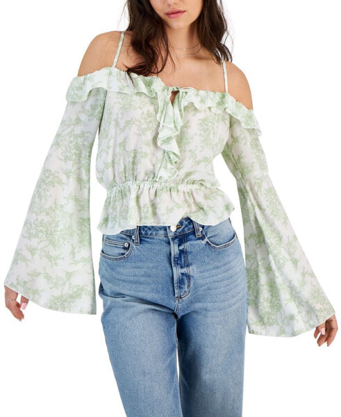 Juniors' Cold Shoulder Ruffled Top