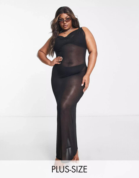 South Beach Curve Exclusive beach mesh summer maxi dress in black