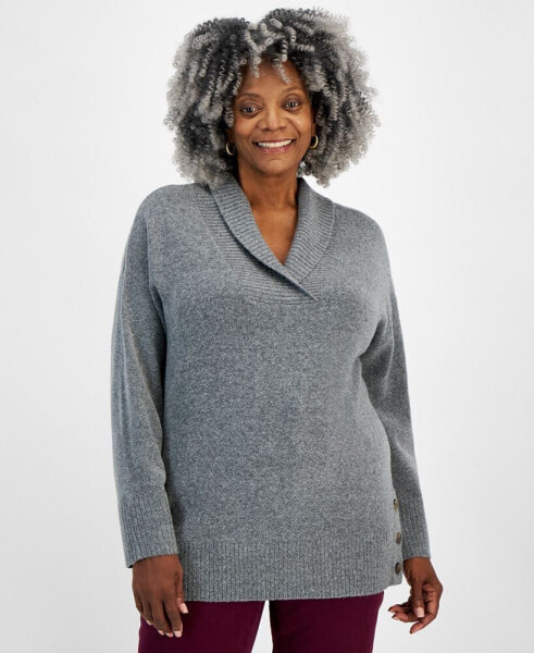 Plus Size Solid Shawl-Collar Tunic Sweater, Created for Style & Co