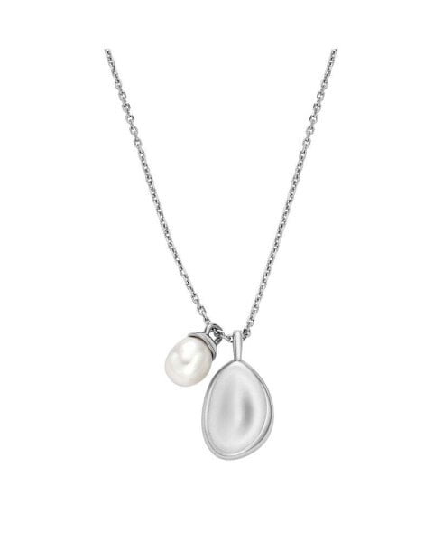 Women's Agnethe Pearl White Freshwater Pearl and Pebble Pendant Necklace