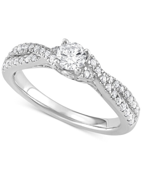 Diamond Crossover Engagement Ring (5/8 ct. t.w.) in 14k White Gold